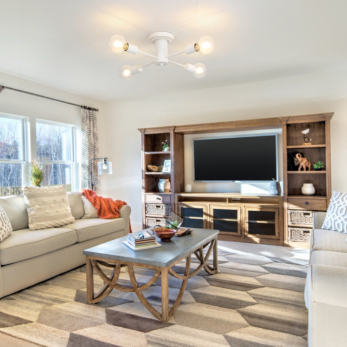 Plafonnier semi-encastré industriel à 4 lampes pour cuisine, salle à manger, chambre à coucher, bureau, salon - N/A