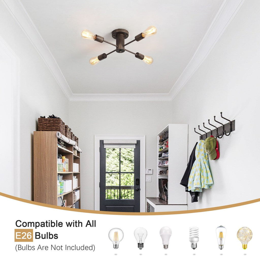 Plafonnier semi-encastré industriel à 4 lampes pour cuisine, salle à manger, chambre à coucher, bureau, salon - N/A