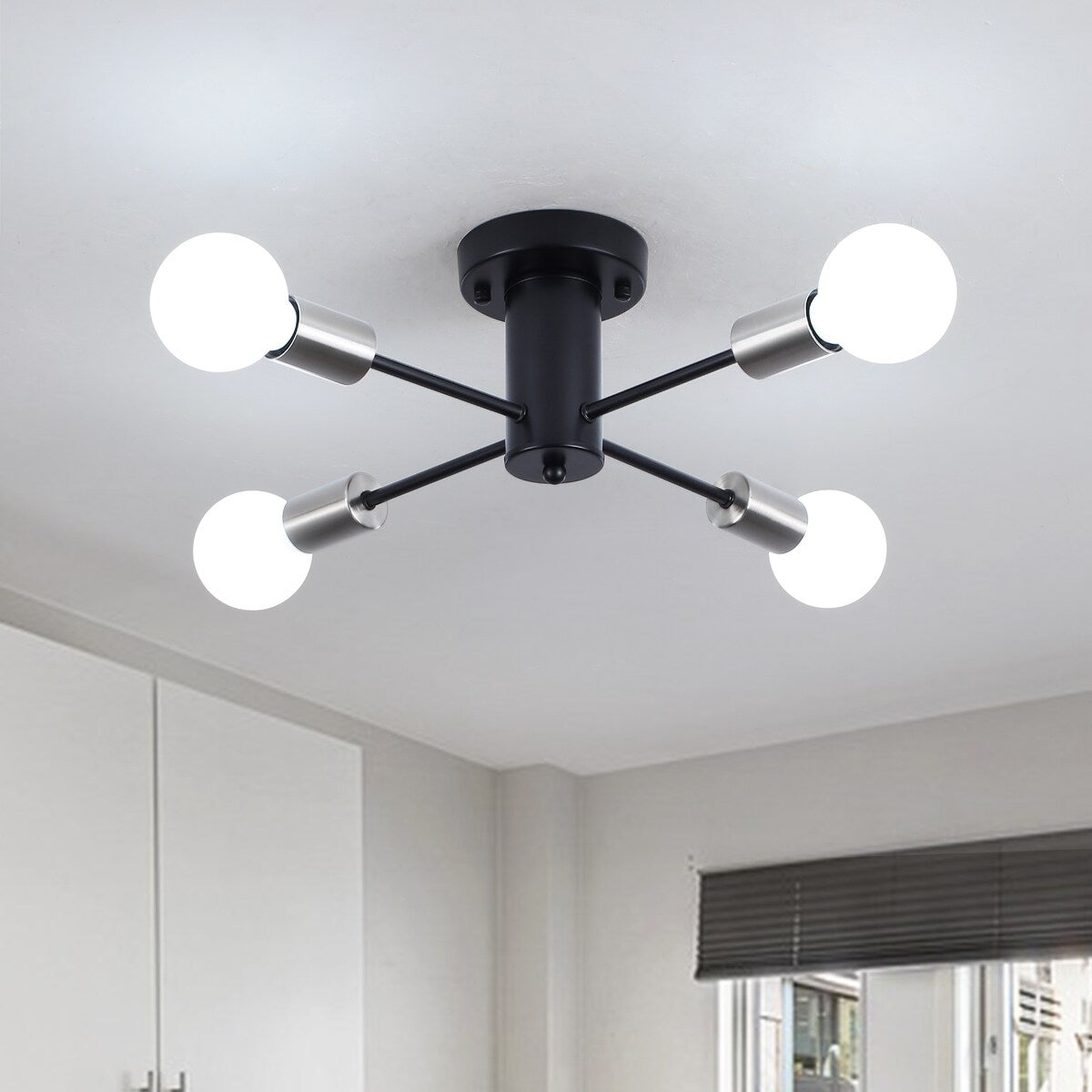Plafonnier semi-encastré industriel à 4 lampes pour cuisine, salle à manger, chambre à coucher, bureau, salon - N/A