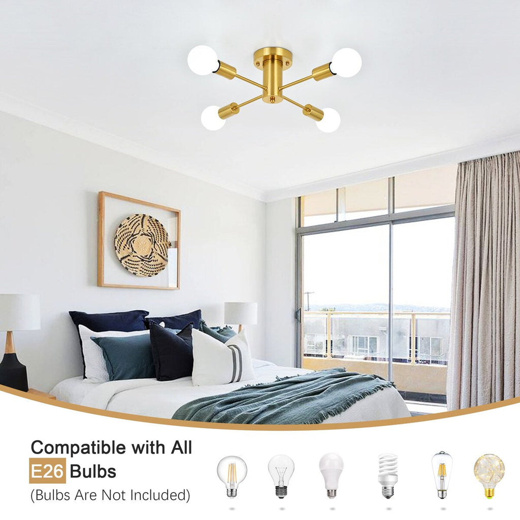 Plafonnier semi-encastré industriel à 4 lampes pour cuisine, salle à manger, chambre à coucher, bureau, salon - N/A