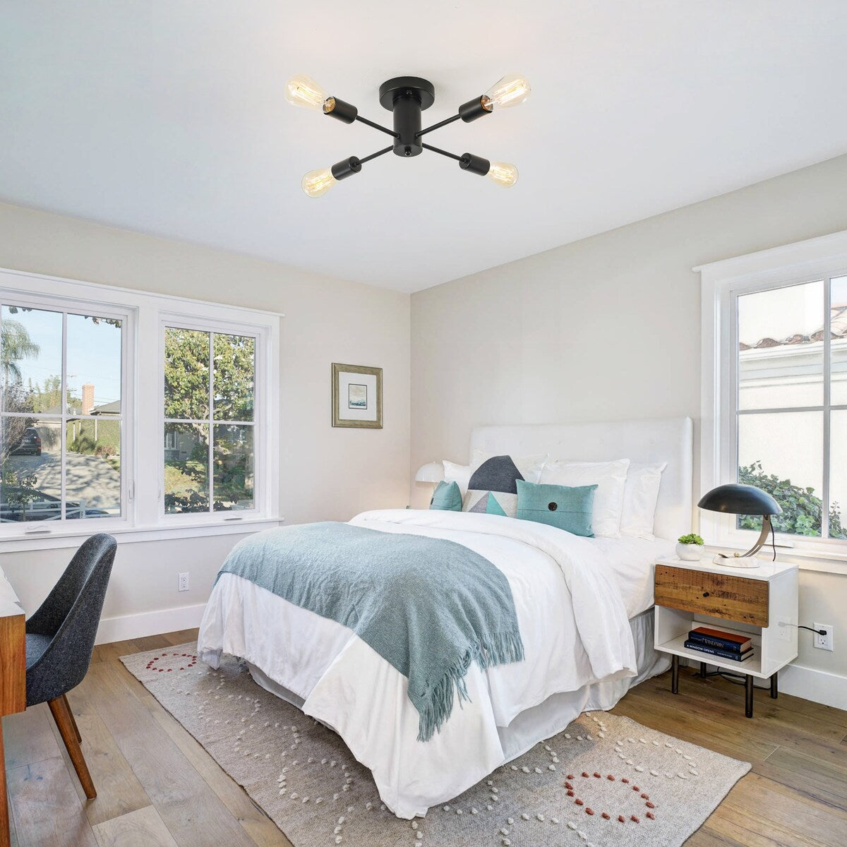 Plafonnier semi-encastré industriel à 4 lampes pour cuisine, salle à manger, chambre à coucher, bureau, salon - N/A