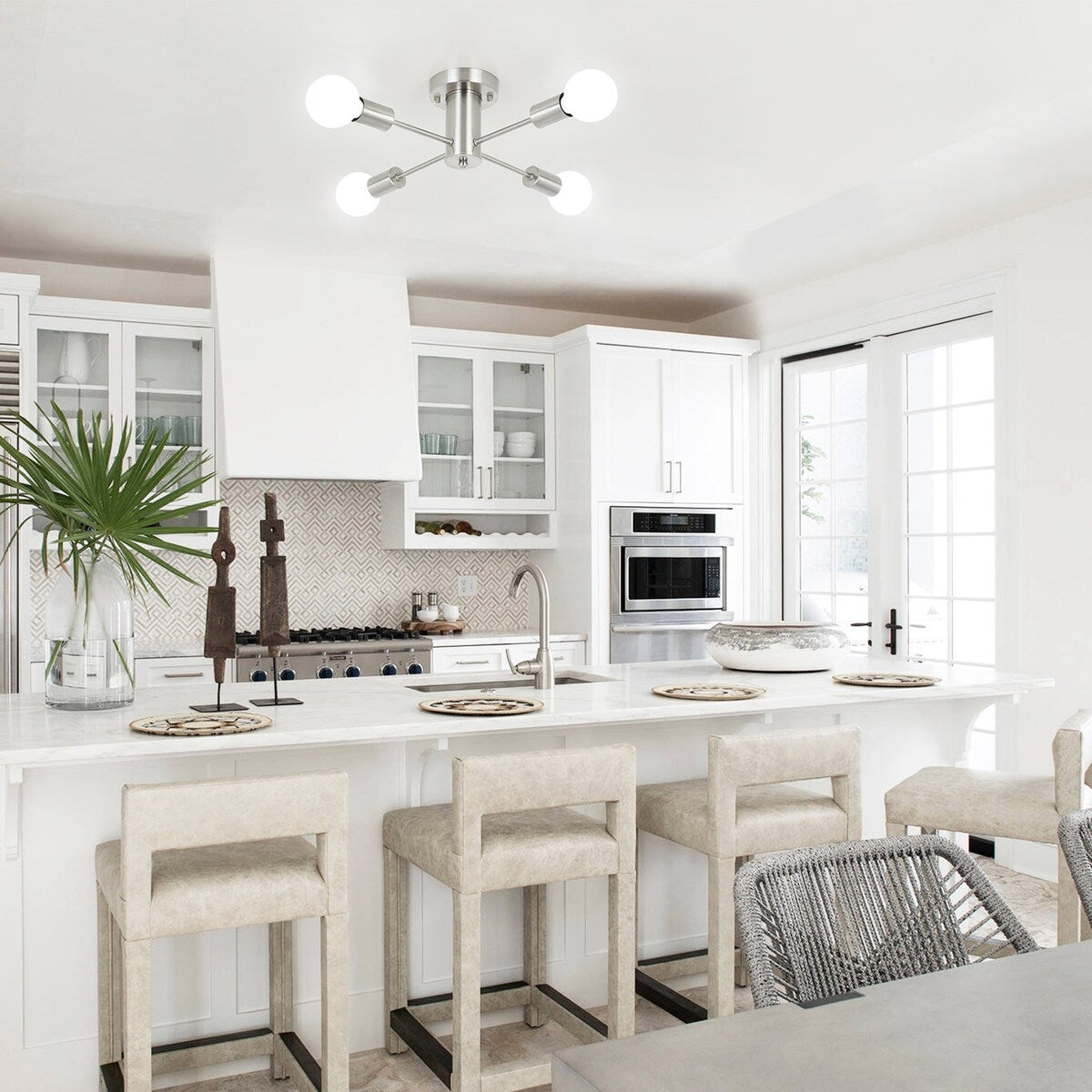 Plafonnier semi-encastré industriel à 4 lampes pour cuisine, salle à manger, chambre à coucher, bureau, salon - N/A