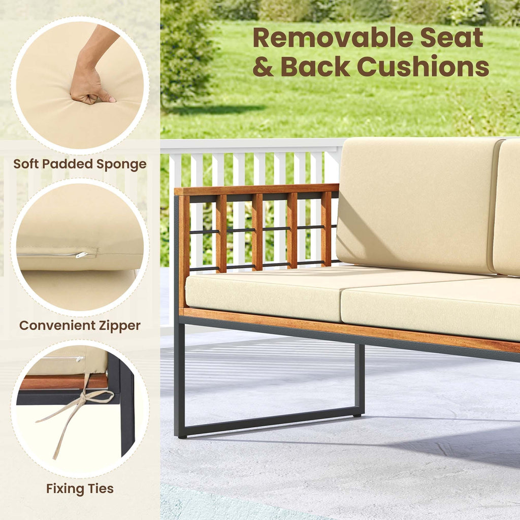 Ensemble de meubles d'extérieur 4 pièces, canapé d'extérieur en bois avec coussins moelleux