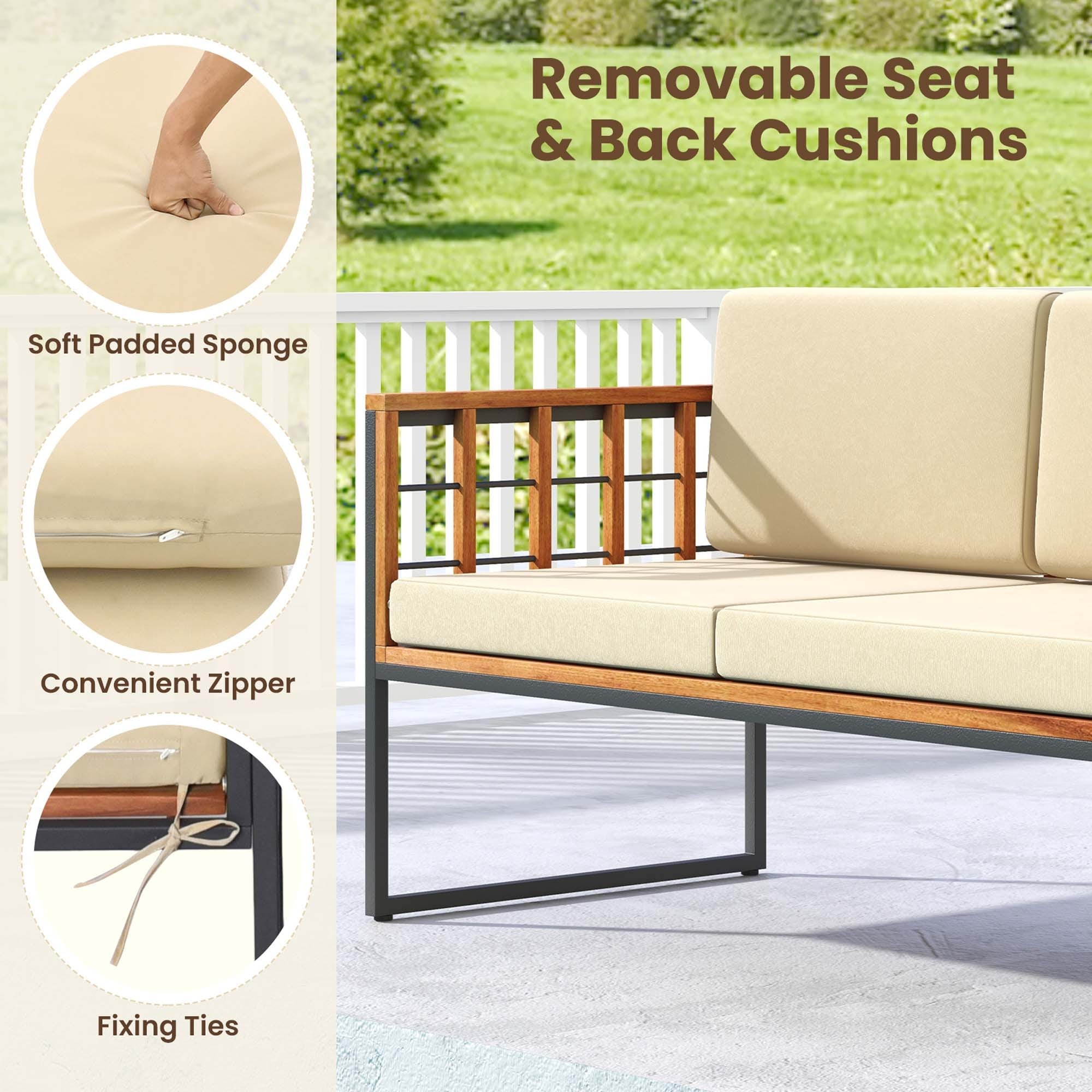 Ensemble de meubles d'extérieur 4 pièces, canapé d'extérieur en bois avec coussins moelleux