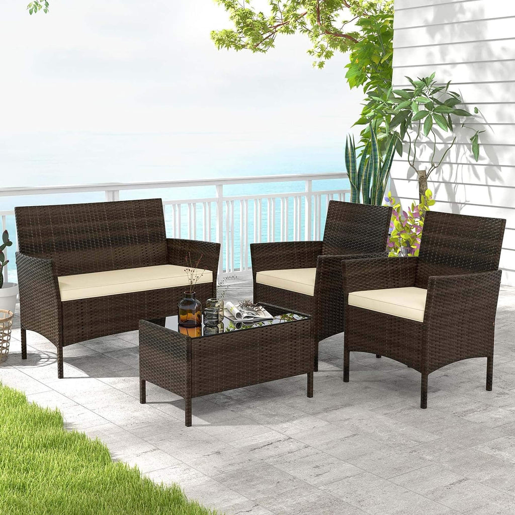 Ensemble de conversation d'extérieur en rotin 4 pièces Ensemble de meubles de patio en osier