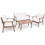 Ensemble de conversation de patio 4 pièces en bois d'acacia avec canapé, table basse et coussins