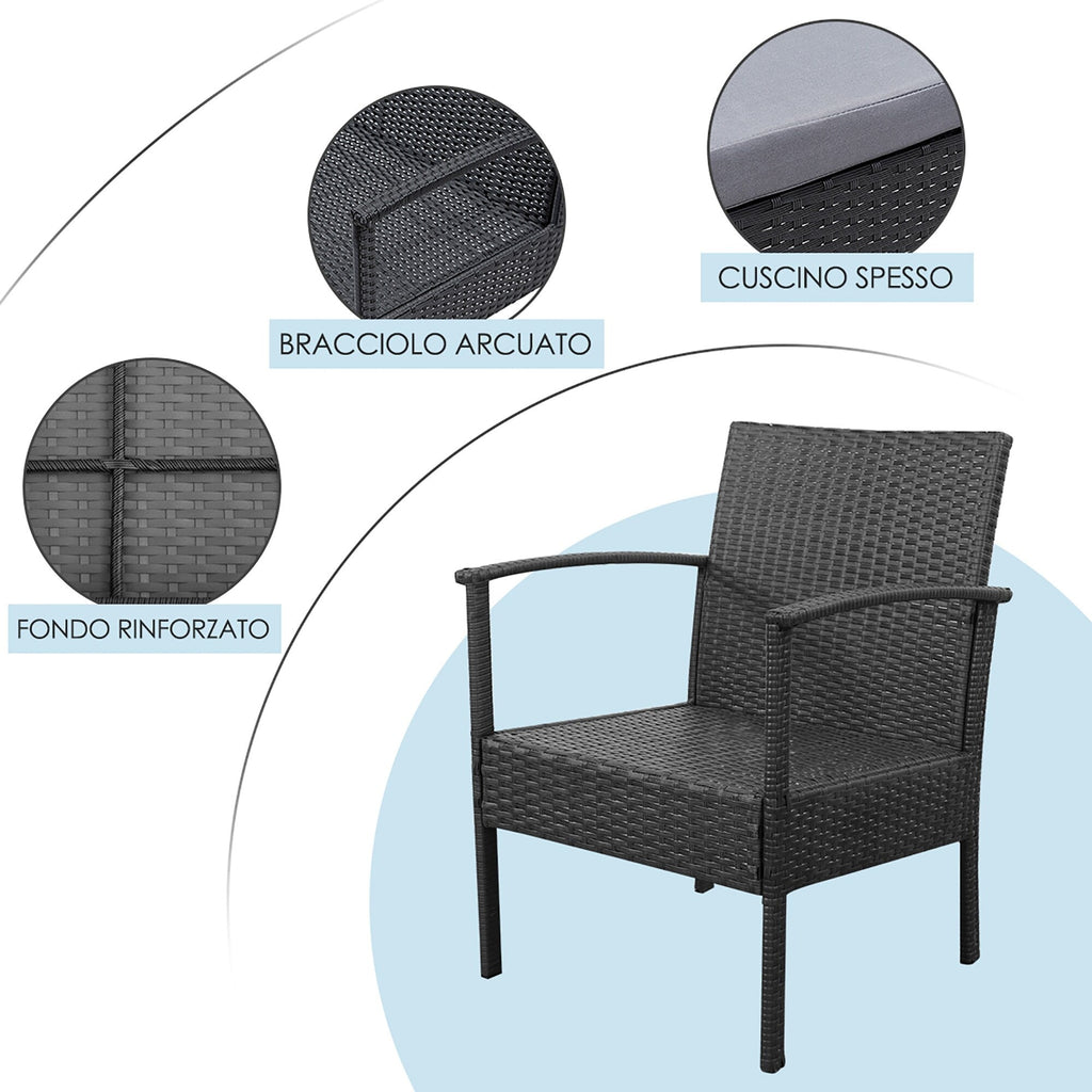 Ensemble de meubles de patio 4 pièces avec chaises en rotin et osier