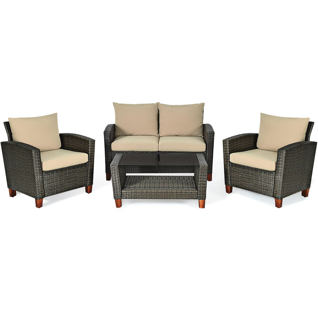 Ensemble de meubles de patio en rotin 4 pièces Ensemble de conversation extérieur en osier