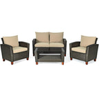 Ensemble de meubles de patio en rotin 4 pièces Ensemble de conversation extérieur en osier