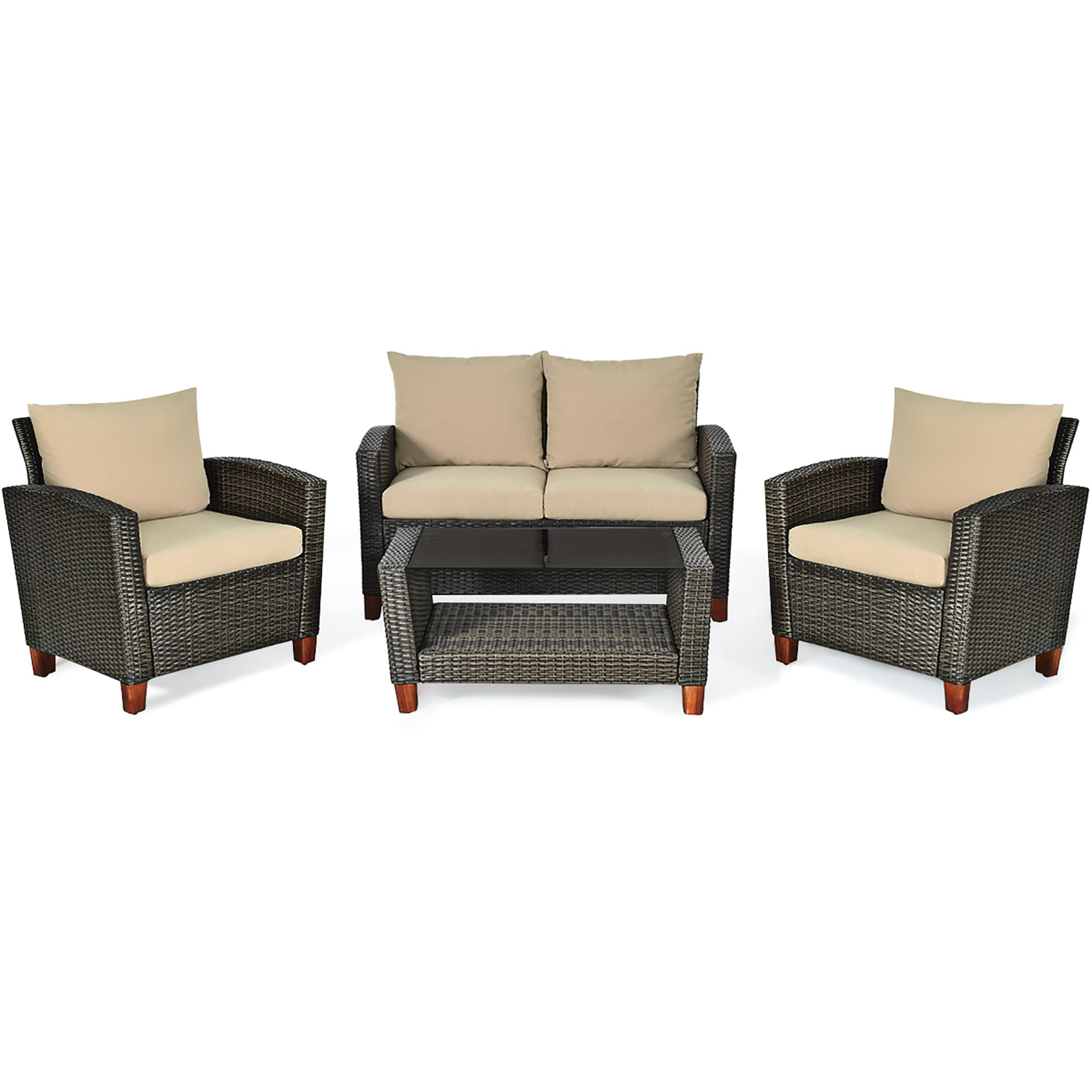 Ensemble de meubles de patio en rotin 4 pièces Ensemble de conversation extérieur en osier