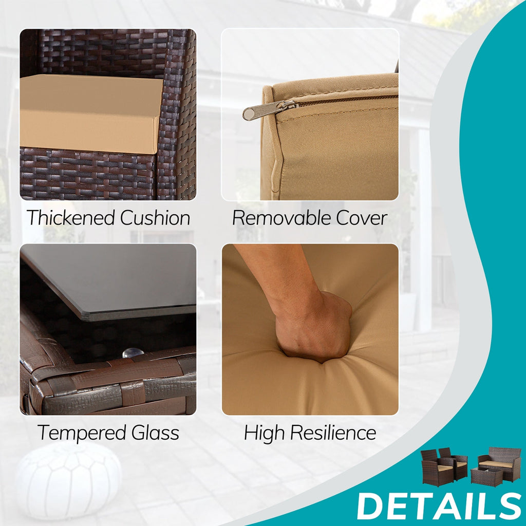 Ensemble de conversation de patio en osier 4 pièces avec canapé et chaise en rotin