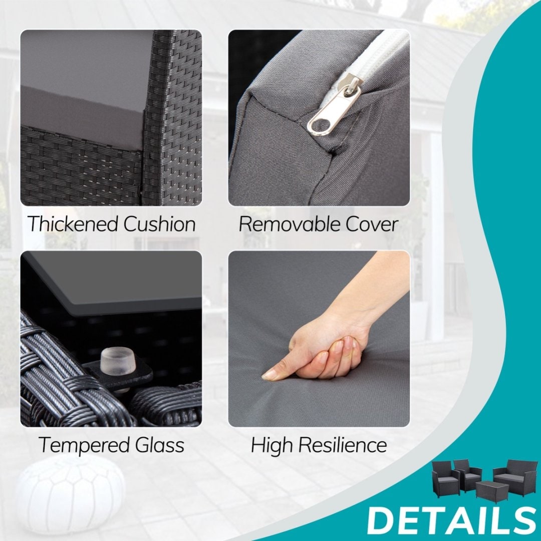 Ensemble de conversation de patio en osier 4 pièces avec canapé et chaise en rotin