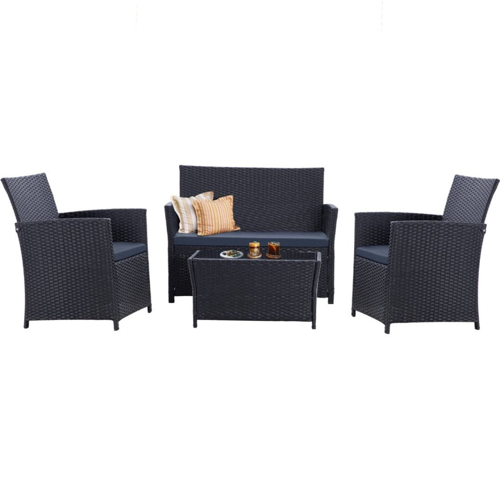 Ensemble de conversation de patio en osier 4 pièces avec canapé et chaise en rotin