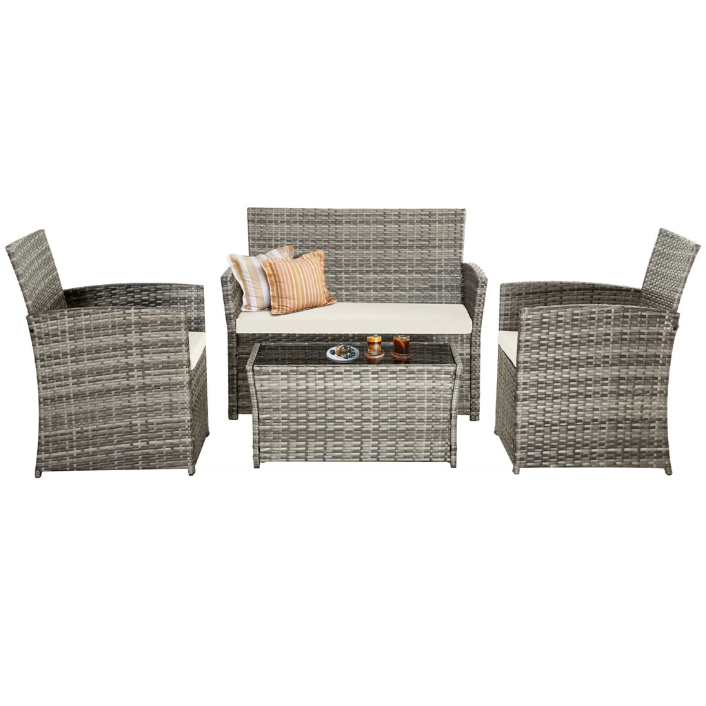 Ensemble de conversation de patio en osier 4 pièces avec canapé et chaise en rotin
