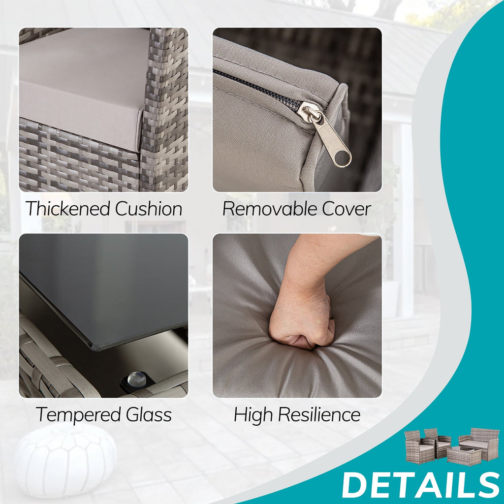 Ensemble de conversation de patio en osier 4 pièces avec canapé et chaise en rotin