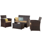 Ensemble de conversation de patio en osier 4 pièces avec canapé et chaise en rotin