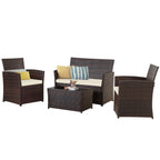 Ensemble de conversation de patio en osier 4 pièces avec canapé et chaise en rotin