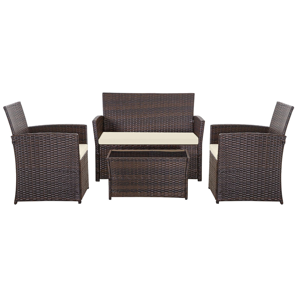 Ensemble de conversation de patio en osier 4 pièces avec canapé et chaise en rotin