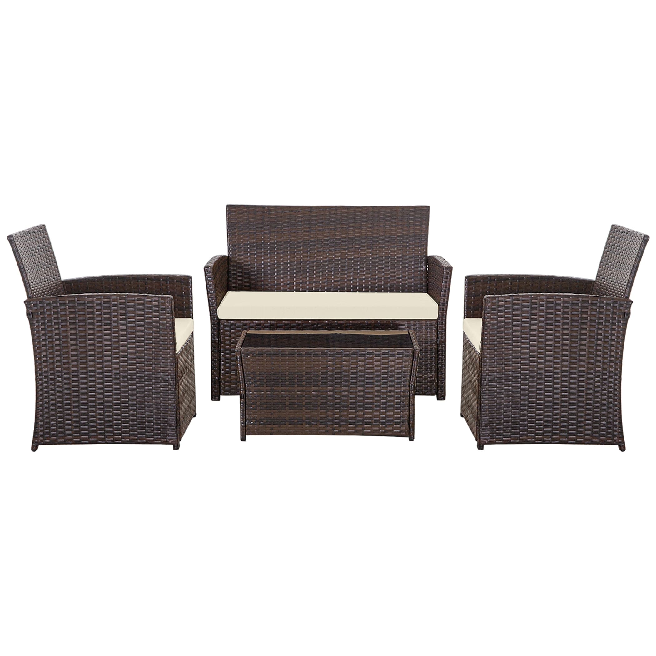 Ensemble de conversation de patio en osier 4 pièces avec canapé et chaise en rotin