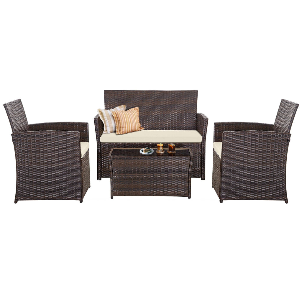 Ensemble de conversation de patio en osier 4 pièces avec canapé et chaise en rotin