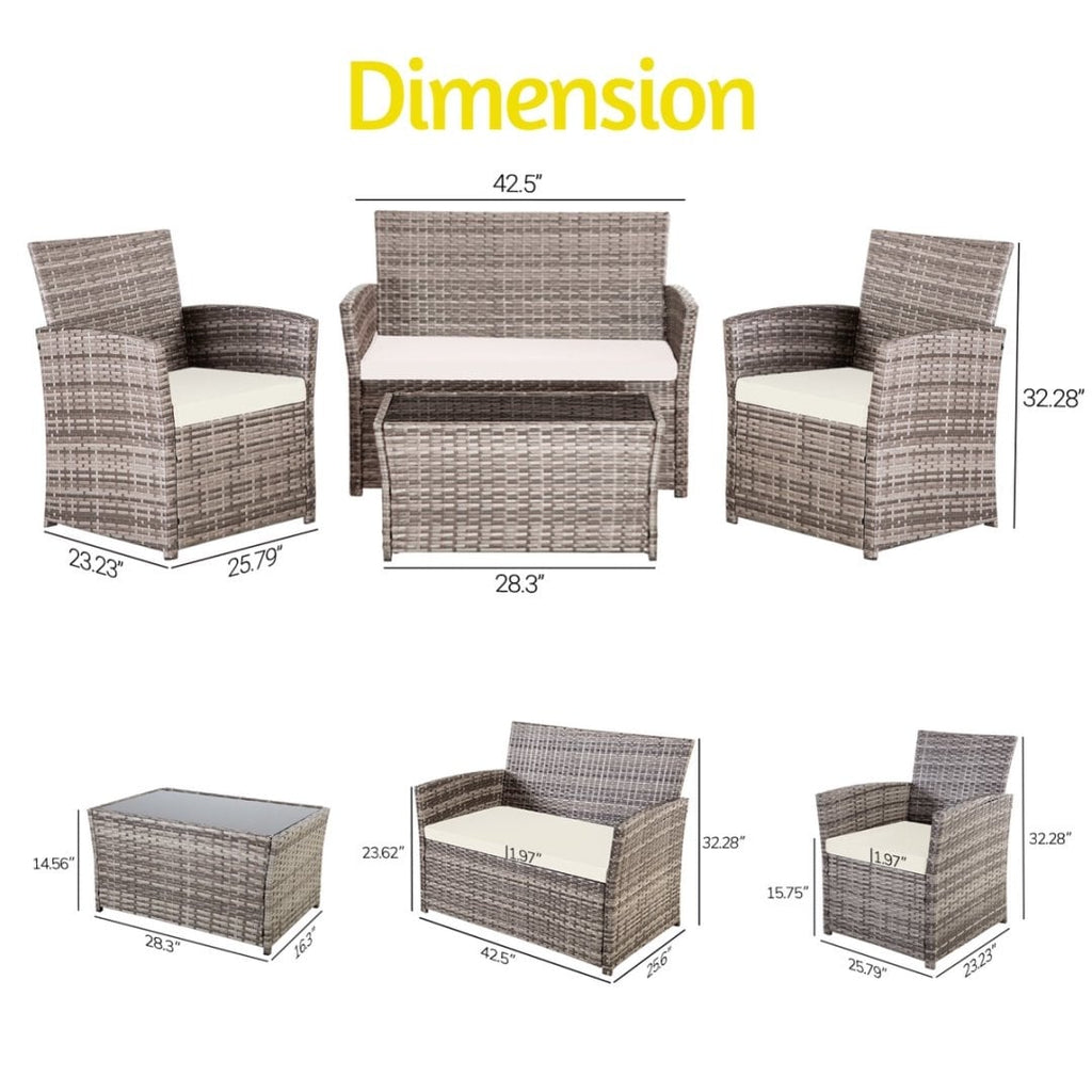 Ensemble de conversation de patio en osier 4 pièces avec canapé et chaise en rotin