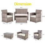 Ensemble de conversation de patio en osier 4 pièces avec canapé et chaise en rotin