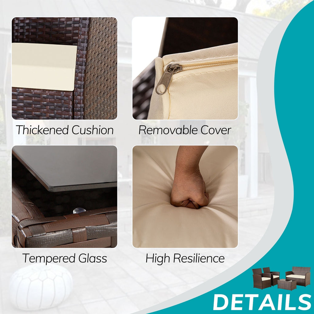 Ensemble de conversation de patio en osier 4 pièces avec canapé et chaise en rotin