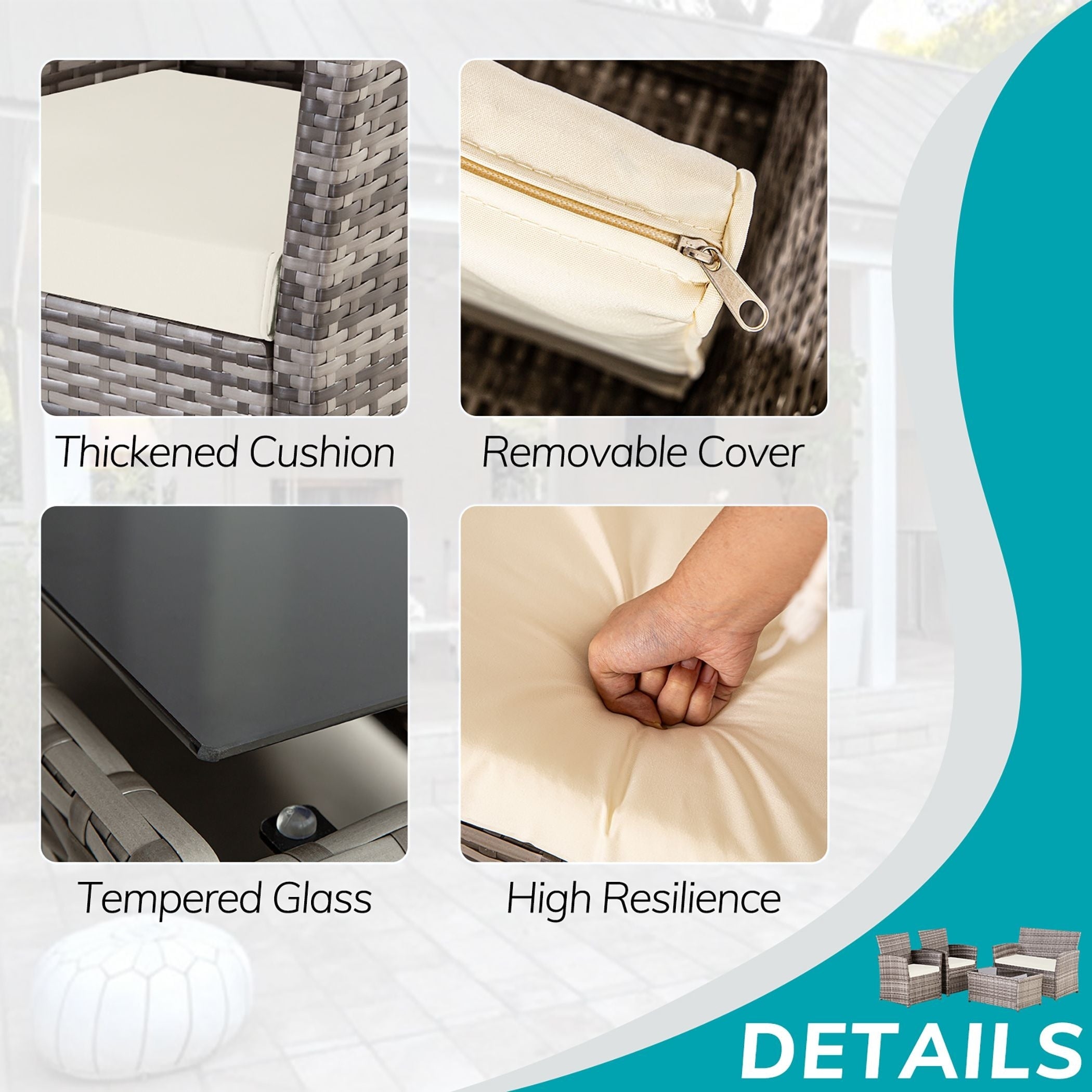 Ensemble de conversation de patio en osier 4 pièces avec canapé et chaise en rotin