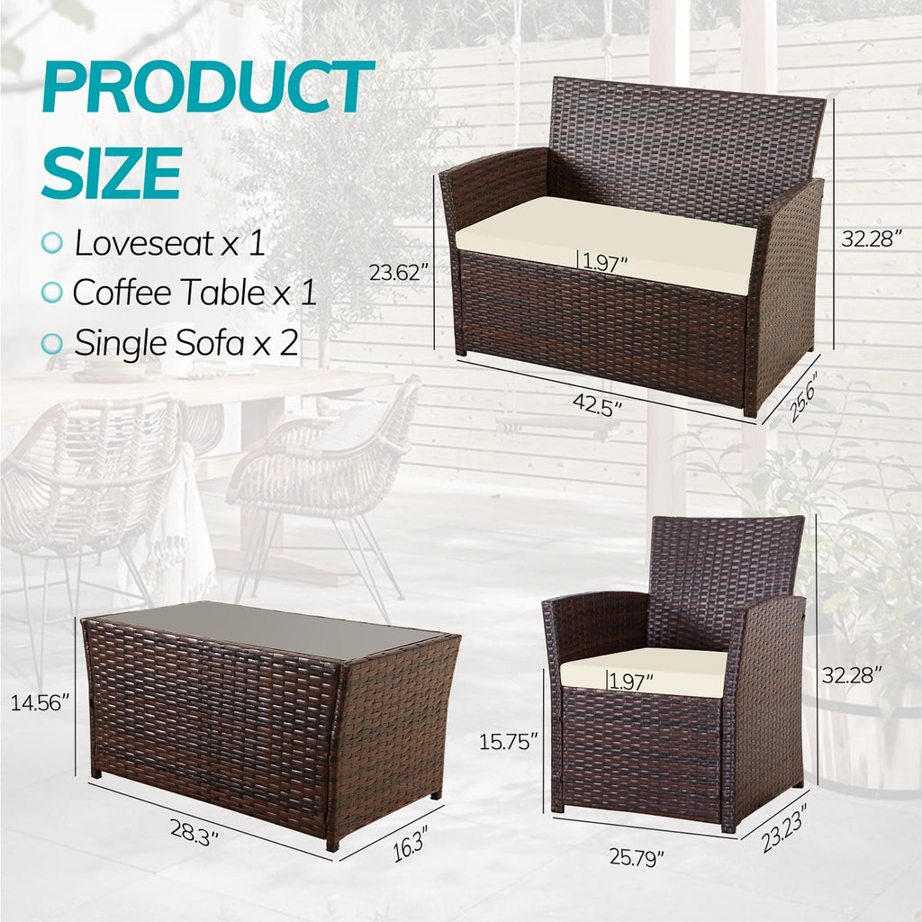 Ensemble de conversation de patio en osier 4 pièces avec canapé et chaise en rotin