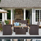 Ensemble de conversation de patio en osier 4 pièces avec canapé et chaise en rotin