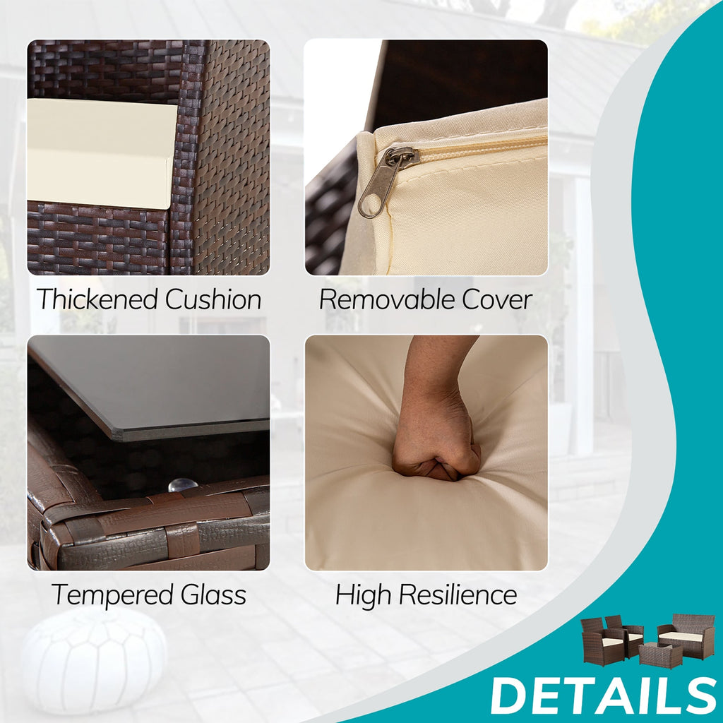 Ensemble de conversation de patio en osier 4 pièces avec canapé et chaise en rotin