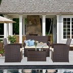 Ensemble de conversation de patio en osier 4 pièces avec canapé et chaise en rotin