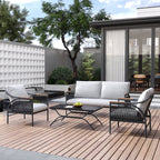 Ensemble de meubles de jardin d'extérieur en fer gris foncé 4 pièces avec coussins amovibles