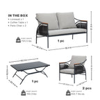 Ensemble de meubles de jardin d'extérieur en fer gris foncé 4 pièces avec coussins amovibles