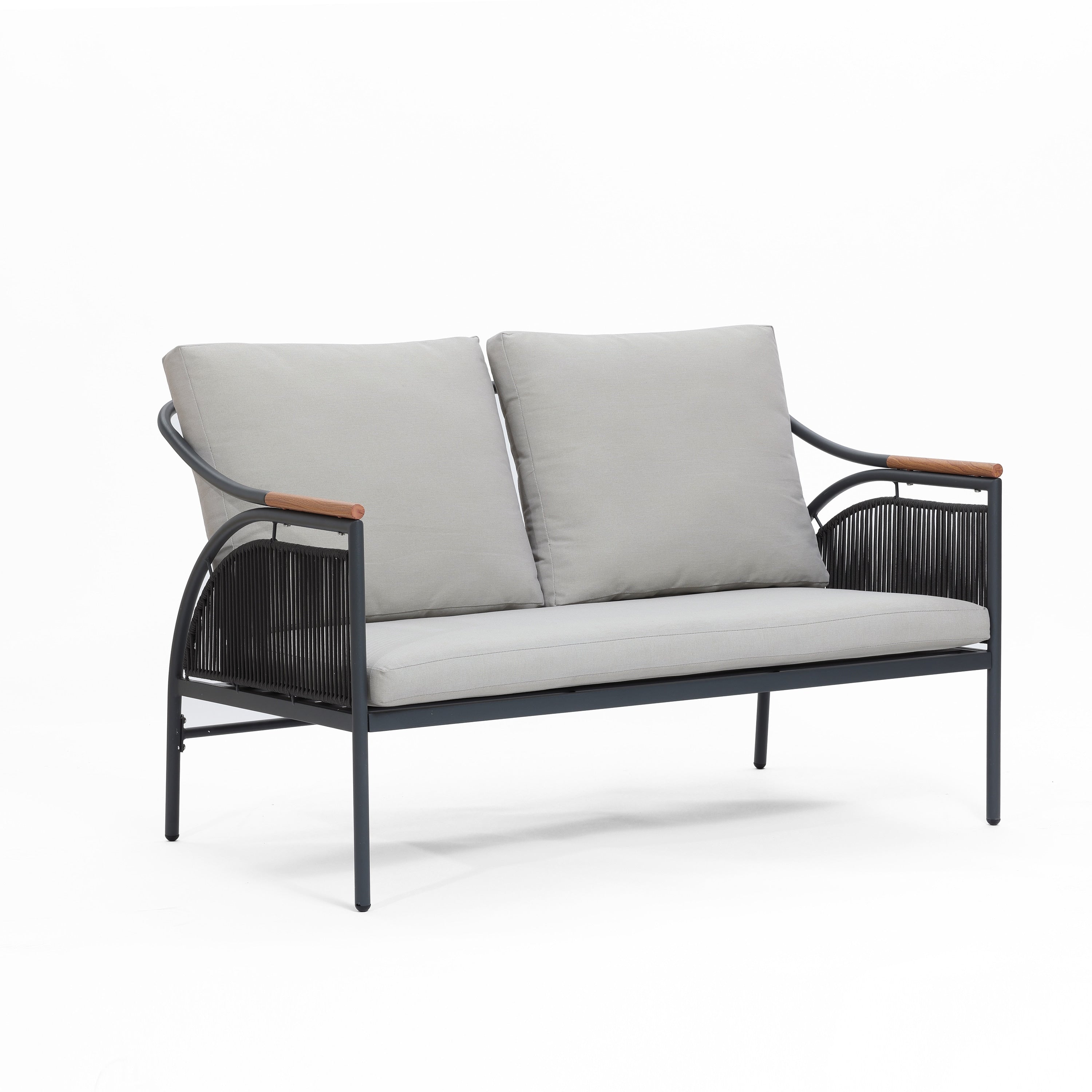 Ensemble de meubles de jardin d'extérieur en fer gris foncé 4 pièces avec coussins amovibles