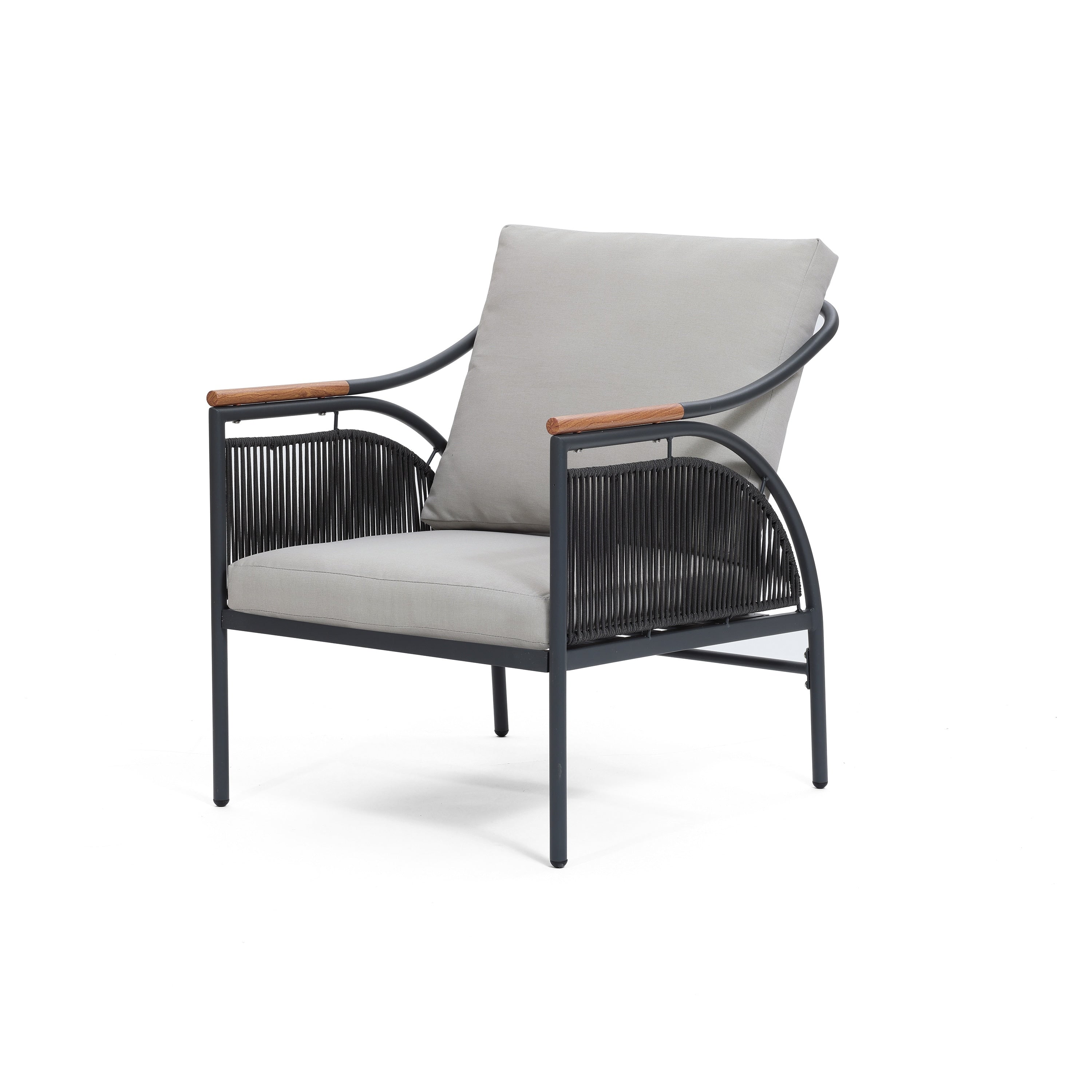 Ensemble de meubles de jardin d'extérieur en fer gris foncé 4 pièces avec coussins amovibles