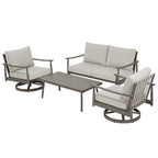 Ensemble de salon de jardin en aluminium pour 4 personnes avec 2 chaises pivotantes, une causeuse et une table basse