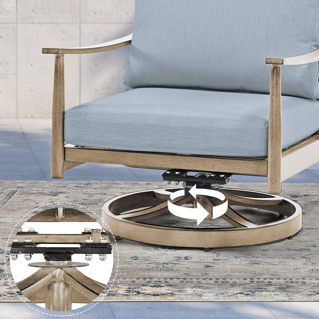 Ensemble de salon de jardin en aluminium pour 4 personnes avec 2 chaises pivotantes, une causeuse et une table basse