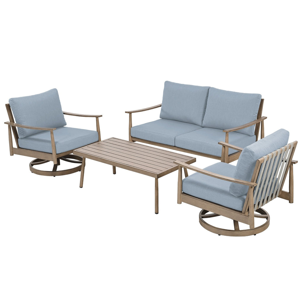 Ensemble de salon de jardin en aluminium pour 4 personnes avec 2 chaises pivotantes, une causeuse et une table basse