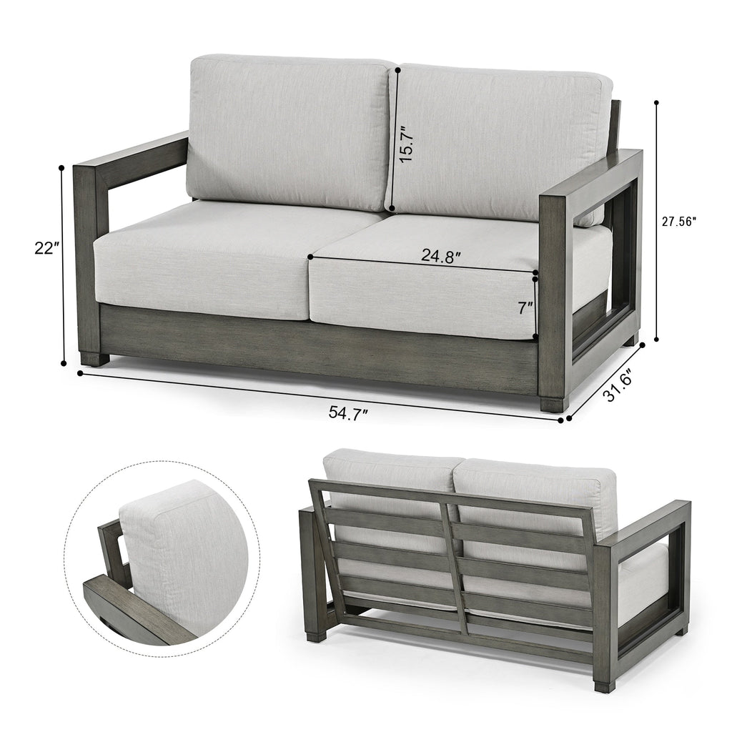 Ensemble de salon de jardin en aluminium pour 4 personnes avec chaises pivotantes, cadre et coussins peints à la main