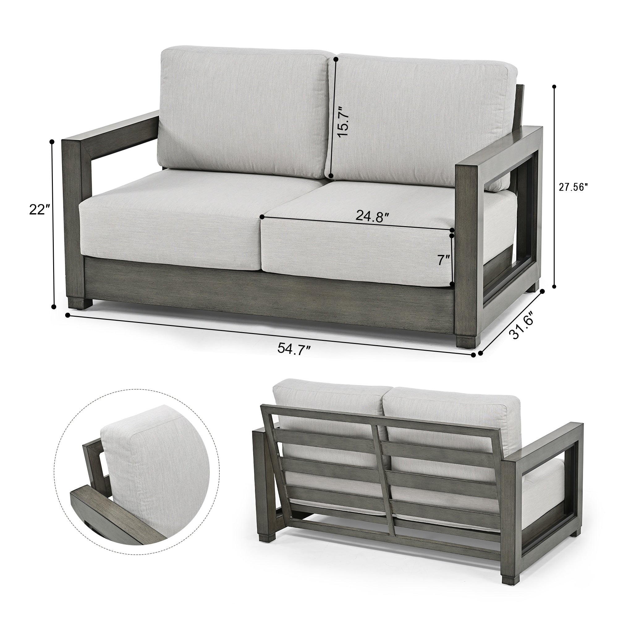Ensemble de salon de jardin en aluminium pour 4 personnes avec chaises pivotantes, cadre et coussins peints à la main