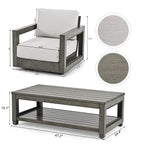 Ensemble de salon de jardin en aluminium pour 4 personnes avec chaises pivotantes, cadre et coussins peints à la main