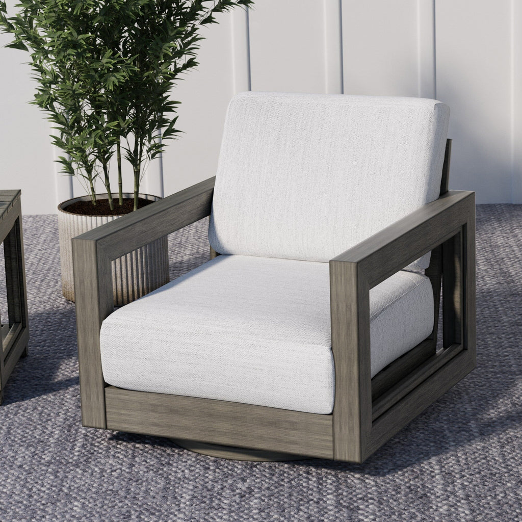 Ensemble de salon de jardin en aluminium pour 4 personnes avec chaises pivotantes, cadre et coussins peints à la main