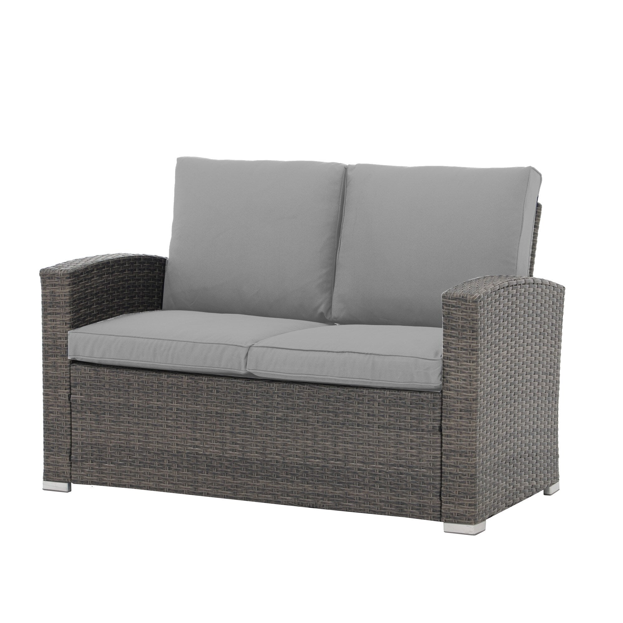 Salon de jardin en rotin pour 4 personnes avec coussins gris et table en verre trempé