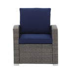 Salon de jardin en rotin pour 4 personnes avec coussins gris et table en verre trempé