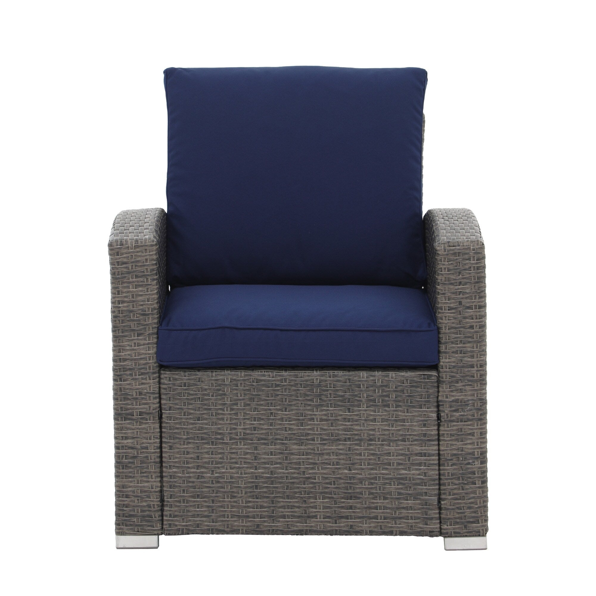 Salon de jardin en rotin pour 4 personnes avec coussins gris et table en verre trempé