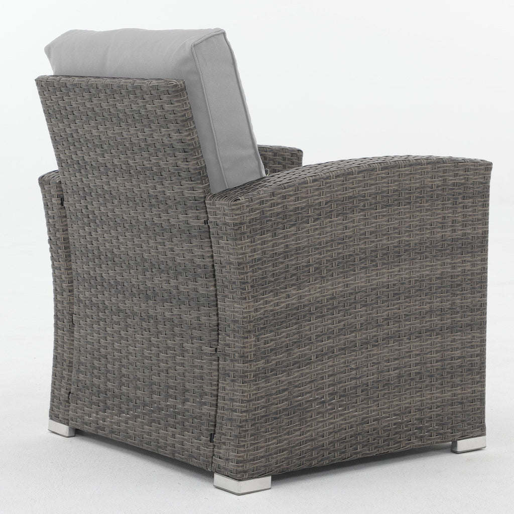 Salon de jardin en rotin pour 4 personnes avec coussins gris et table en verre trempé