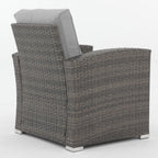 Salon de jardin en rotin pour 4 personnes avec coussins gris et table en verre trempé