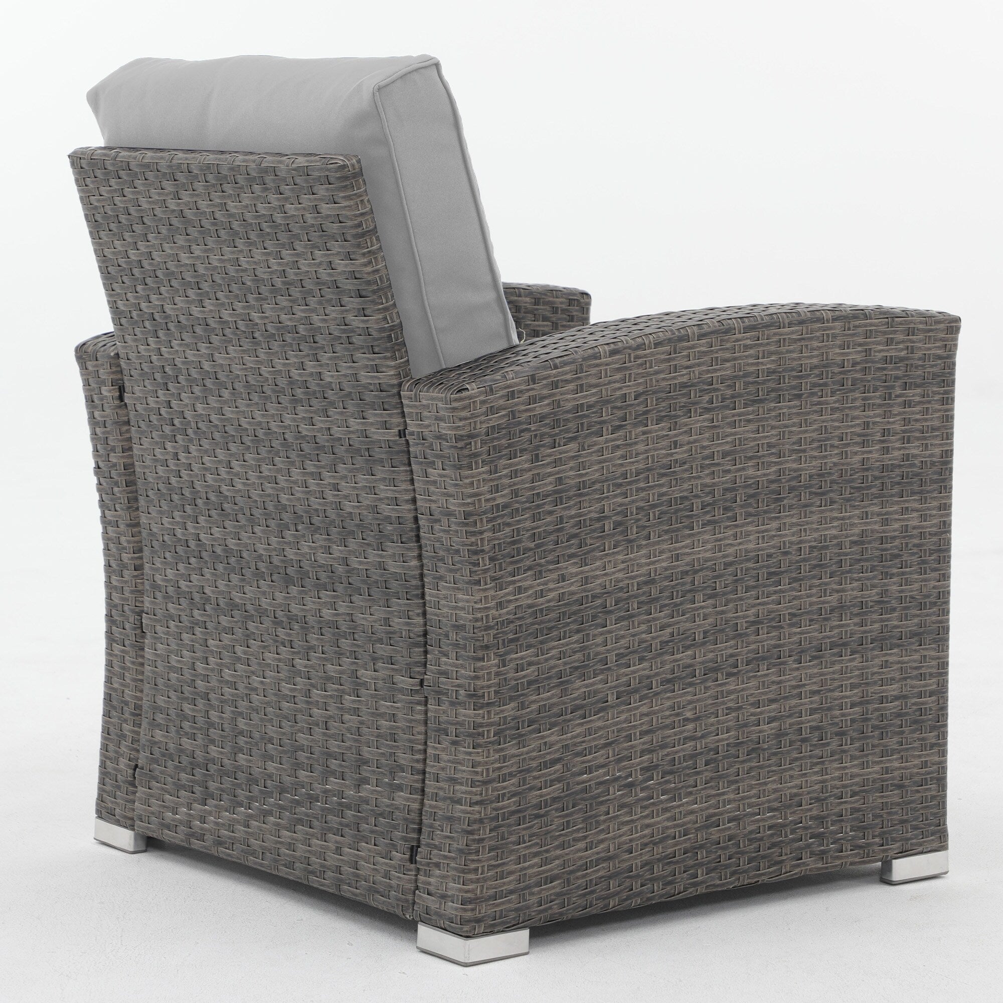 Salon de jardin en rotin pour 4 personnes avec coussins gris et table en verre trempé