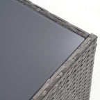 Salon de jardin en rotin pour 4 personnes avec coussins gris et table en verre trempé